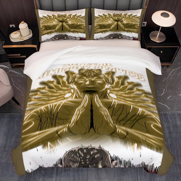 A 3pcs Bedding Set Featuring a Golden Deity Design That Suppresses Dark Creatures Inspired by The Northern Sword Jianghu Theme And Korean Pop Culture