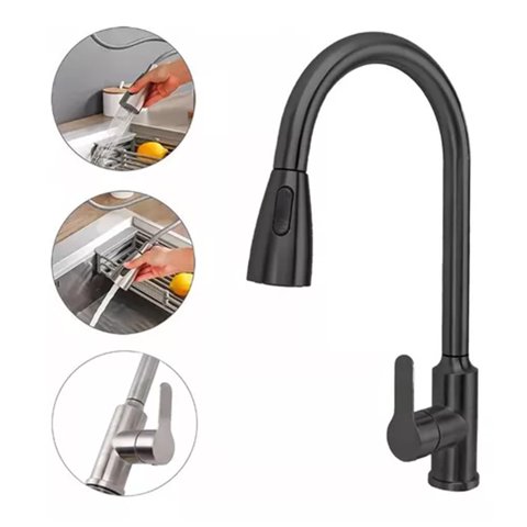 Genérico - Llave Grifo Lavaplatos Monomando Extensible 2 Modos Negro