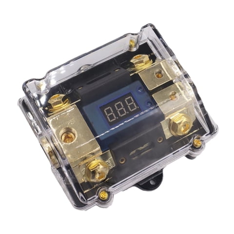 Magideal - Pantalla Led Digital De Voltaje Para Audio De Automóvil, Bloque De Distribución Con Cubierta A Prueba De Polvo De 1 Entrada Y 2 Salidas, Portafusibles