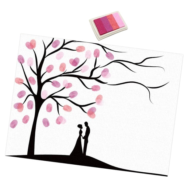 Lienzo de dactilares Libro de visitas de boda único aniversario versátiles Crafting Hermoso telón de fondo Decoración de graffiti de bricolaje Rosa