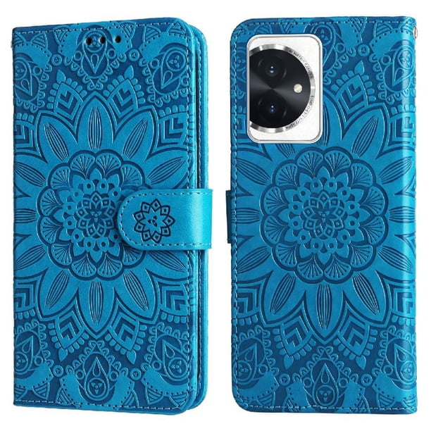 Funda tipo cartera FOXDOCK para Honor 100 , diseño girasol en relieve, cuero PU, cierre magnético, soporte y tarjetero