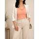 thumbnail image 1 of Polera Básica Mujer Acanalada Con Encaje Escote V naranja Talla Única, 1 of 1