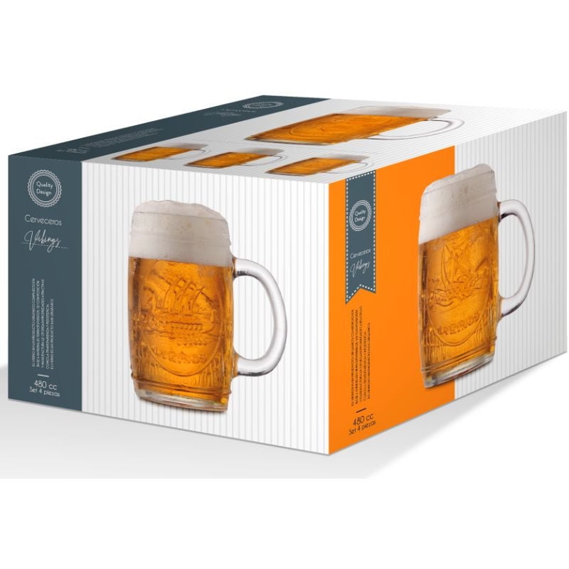 Allegra - Set Vaso Cerveceros Vikings 480Cc 4 Piezas Vidrio Transparente