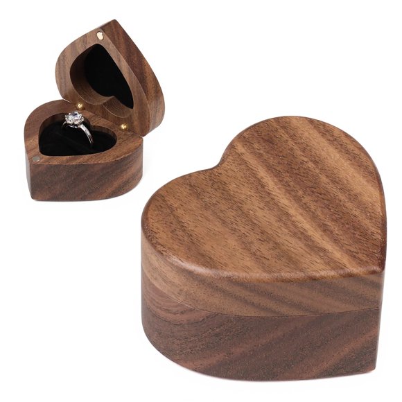 Caja de anillos Wislist corazón de madera con terciopelo
