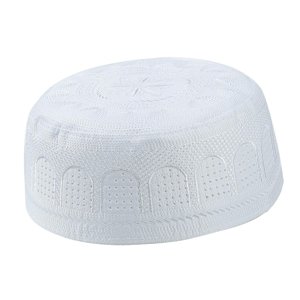 Magideal - Gorro De Oración Islámica, Gorro De A Mano, Ajuste Cómodo, Regalo Clásico De Ramadán Eid, Material Tejido Para Hombres Adultos , Blanco