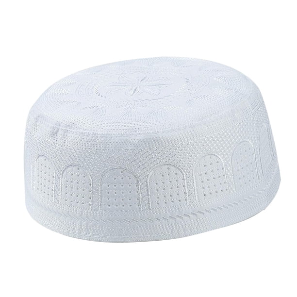 Gorro de Oración Islámica, Gorro de a Mano, Ajuste Cómodo, Regalo Clásico de Ramadán Eid, Material Tejido para Hombres Adultos , Blanco