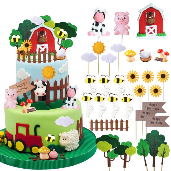 Decoración para tartas RASSLISA, diseño de animales de granja, 30 unidades