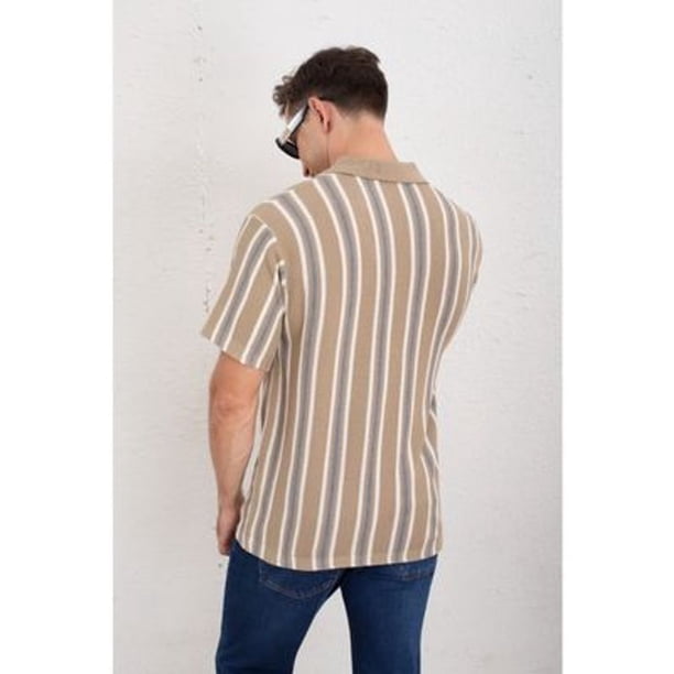 Camisa Hombre Hilo Algodon Verano Diseño Lineas Calidad Premium 7225