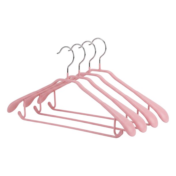 Percheros de Traje de Acero Inoxidable REGALWOVEN para Hombres y Mujeres, Gancho Redondo de Acero Inoxidable (Tamaño Estándar) Juego de 4 Percheros Rosa Elegante 4