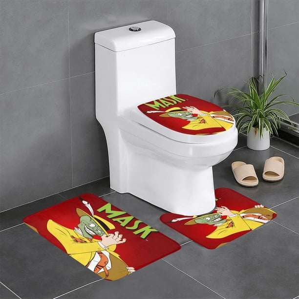 Aventuras de la Máscara Juego de 3 alfombras de baño de coral fleece: tapete de baño + alfombra de inodoro en forma de U + funda de tapa de inodoro en forma de O