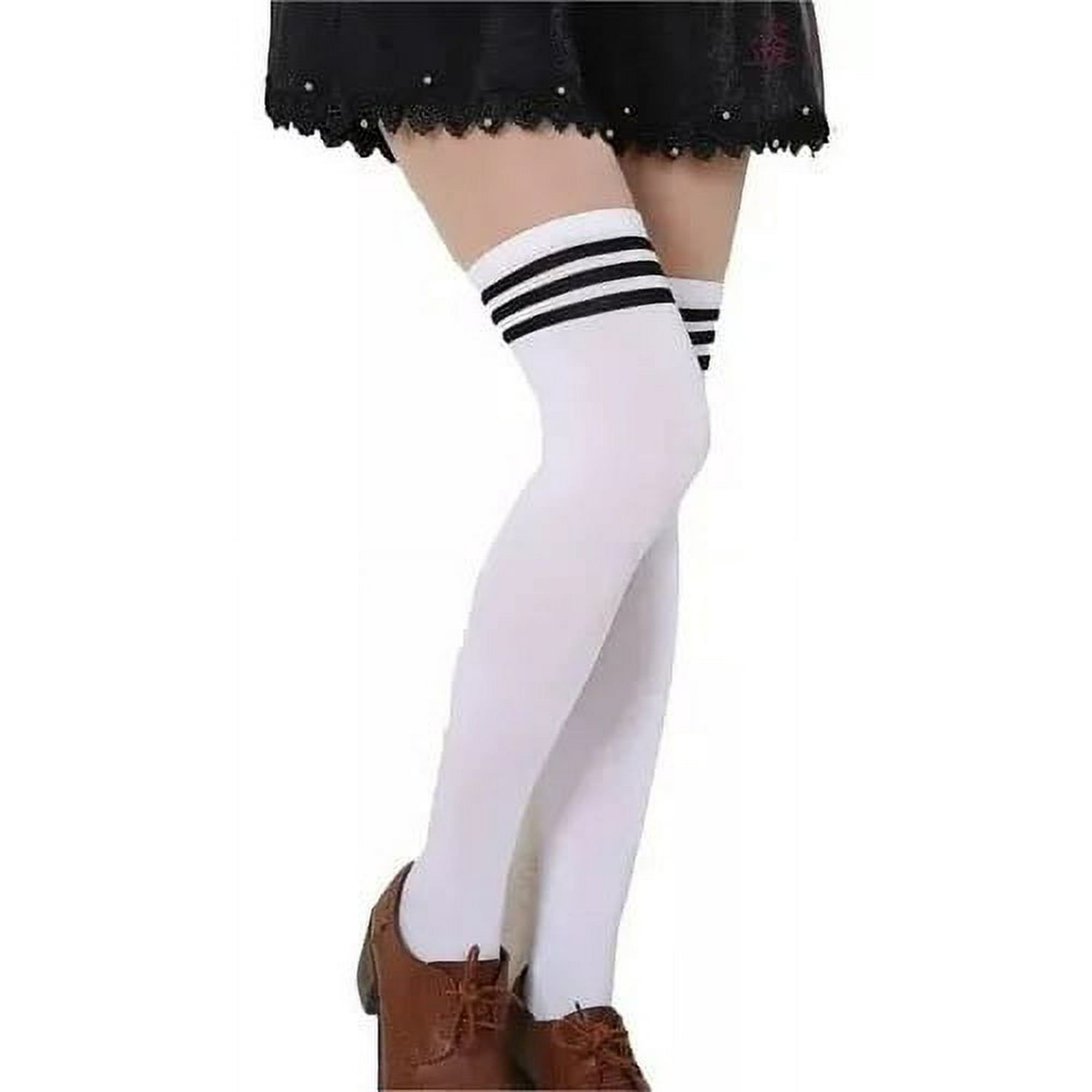 Sheng Lin Lin - Bucaneras Calcetas Largas Sobre La Rodilla - Algodón - Blanco/líneas Negras