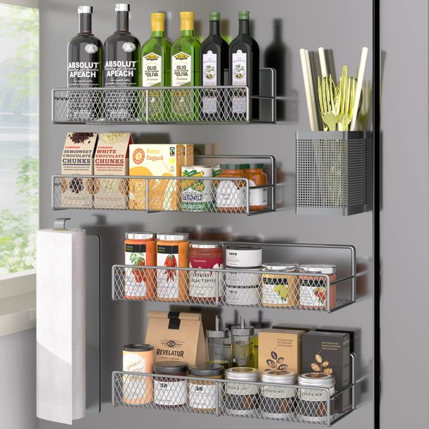 Estante magnético para especias DTUQYX para refrigerador con porta servilletas de papel