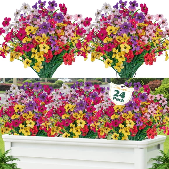 Flores artificiales Lonicy resistentes a los rayos UV para exteriores, 24 unidades