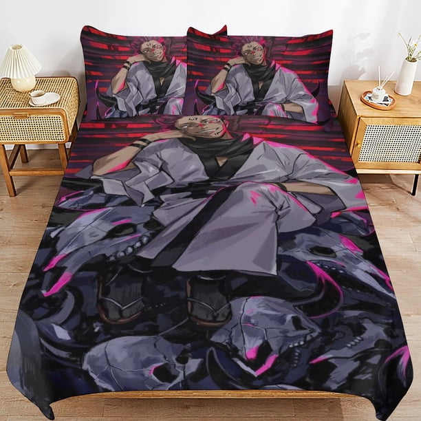 Jujutsu Kaisen Bedding Set Duvet Cover Comfortable and Lightweight Cartoon Bedding 3 Piece Bed Set