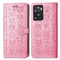 Funda Cartera Foxdock Para Oppo A57 4G , Flip Pu Con Relieve De Gatos Y Perros, Tarjetero Y Soporte