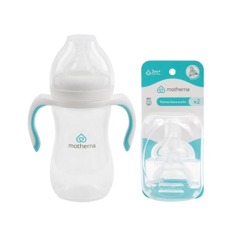 Pack Mamadera Boca Ancha Con Asas + Tetinas 0-3M Motherna