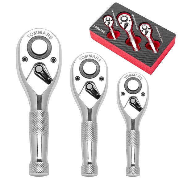 Juego de trinquetes TOMMARS Stubby 1/4, 3/8, 1/2 Drive, 72 dientes