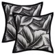 thumbnail image 1 of REGALWOVEN Paquete de 2 fundas de cojín de chenilla con patrón de hojas decorativas para sofá, dormitorio, sofá negro 18" x 18", 1 of 6