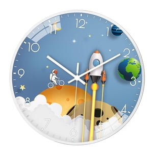 Magideal - Astronauta Reloj De Pared Sin Tictac Espacio Exterior Reloj Decorativo Movimiento Silencioso Creativo 8 ""Reloj Analógico Para Habitación De Niños Estilo C