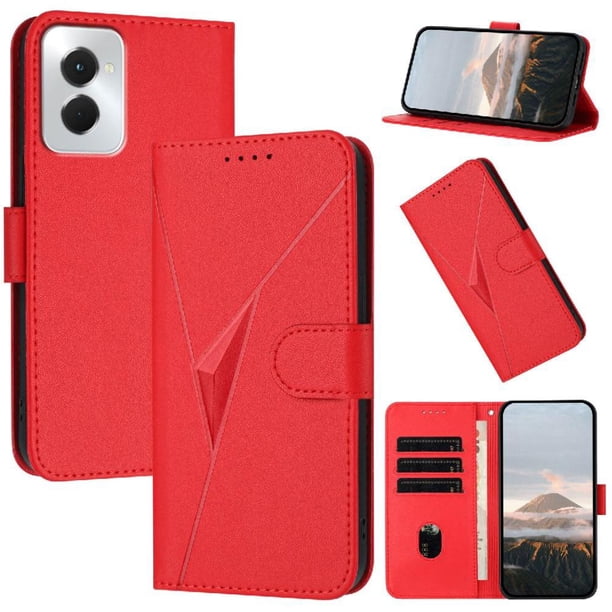 Funda Cartera Fibra de Carbono para Motorola MOTO G POWER 2024 con Soporte y Cierre Magnético Rojo