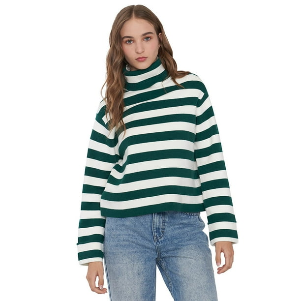 Sweater Mujer Cuello Tortuga Verde Botella Corona