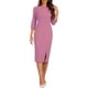 thumbnail image 2 of INSPIRE CHIC Vestido de Tubo para Mujer Cuello Barco Mangas 3/4 Dobladillo con Abertura Vestidos Midi para el Trabajo Rosa Suave L, 2 of 6