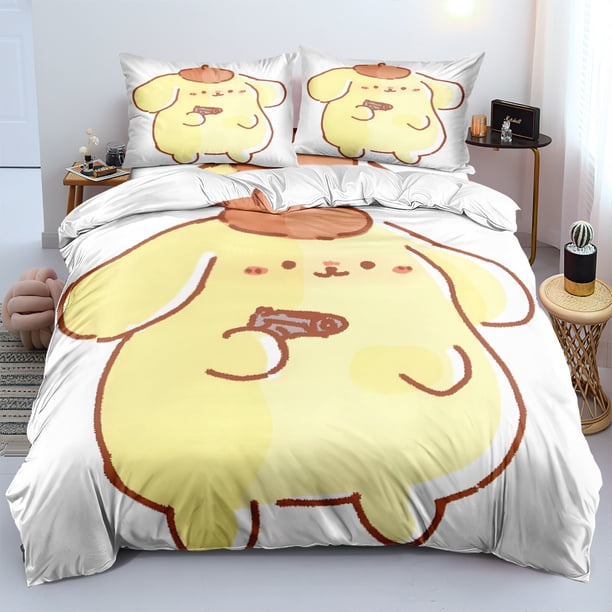 v2561 Bed Sheets Cute Pom Pom Purin Bedding Sets Comforter Quilt Bed Cover Duvet Cover Pillow Case - Pieces Sets Kids Adult Size Bedroom Decor 3-Piece Bedding Set (1 Duvet Cover + 2 Pillow Shams) Bed