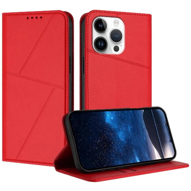Funda Cartera Magnética para iPhone 15 Pro Protección Antichoque con Ranuras Rojo