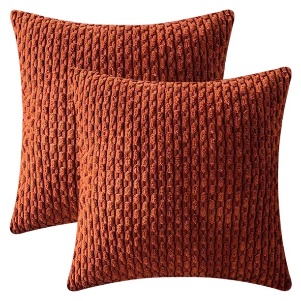 REGALWOVEN Fundas de Cojines Decorativas Paquete de 2 para Sofá Cama Sofá Decoración del Hogar Fundas de Almohada de Pana Suave Naranja Oscuro 18" x 18"