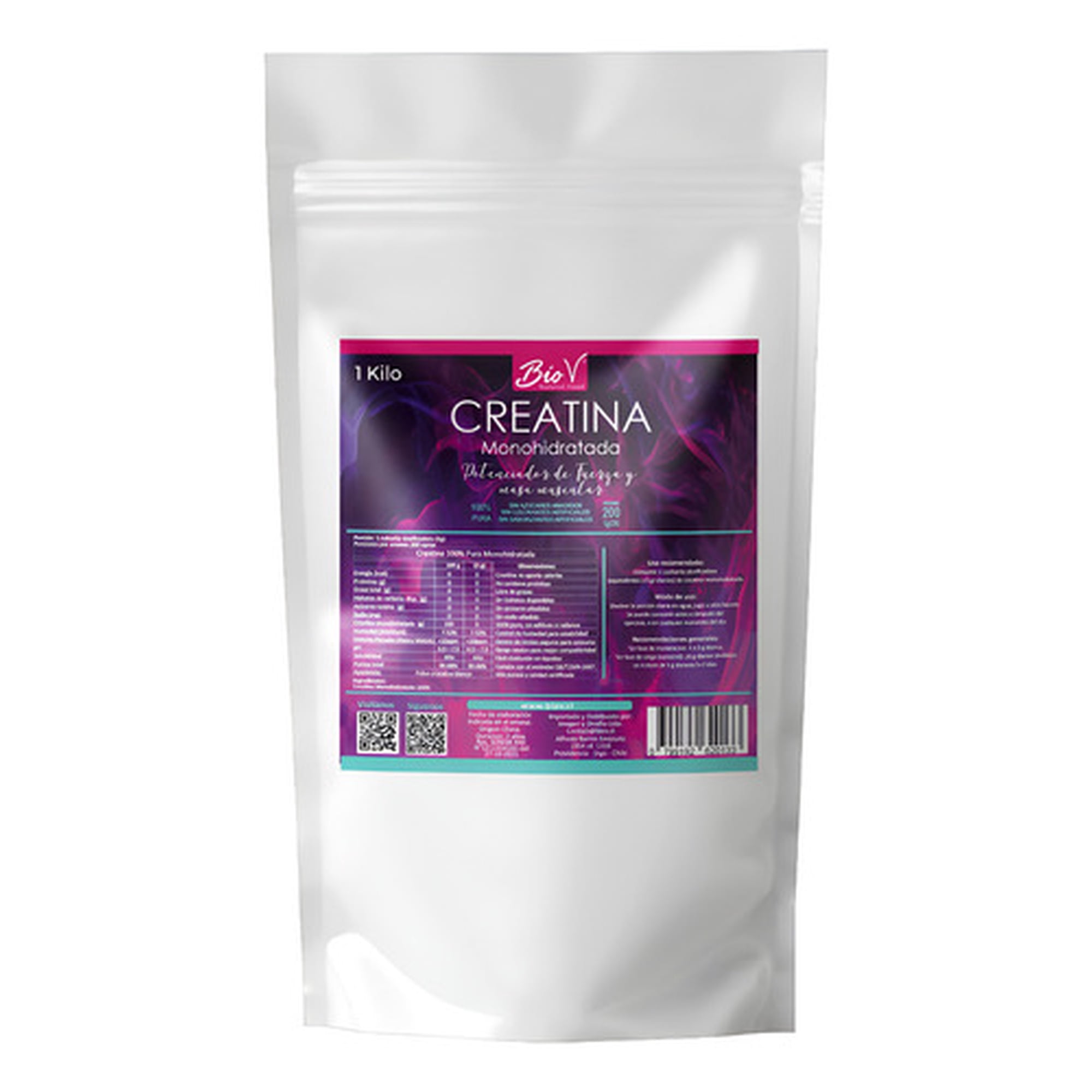 Bio V - Creatina Monohidratada 1kg Suplemento En Polvo Vegano Biov Sin Sabor