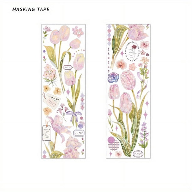 1pc Long Strips PET Tape 13.77inch*2.36inch Plant Flower Decoration Scrapbooking Sticker Label Stationery