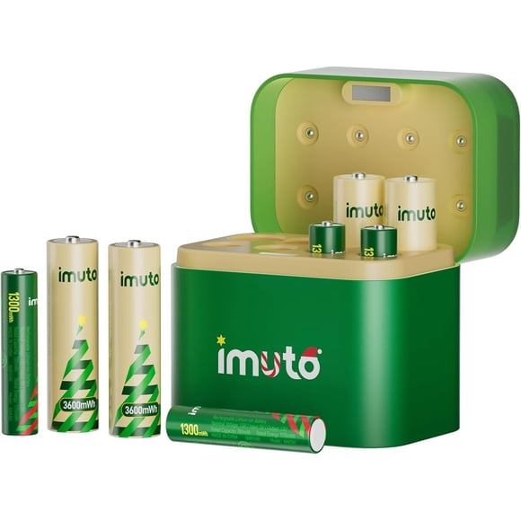 Kit Baterías Imuto AA 3600mWh AAA 1300mWh 8 Slot USB-C