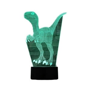 Lelumania - Lampara Ilusion 3D Velociraptor De 7 Colores, Base Touch