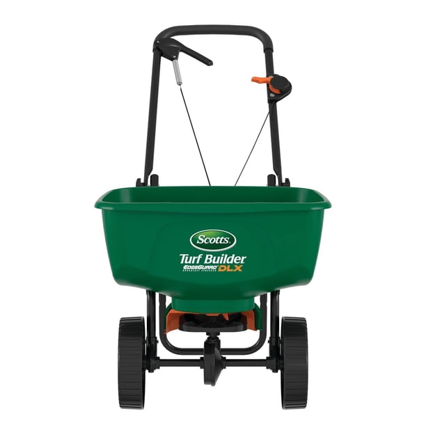 Esparcidor de transmisión EdgeGuard DLX de Scotts Turf Builder para semillas, fertilizantes, sal y hielo derretido, con capacidad para hasta 15 000 pies cuadrados Producto