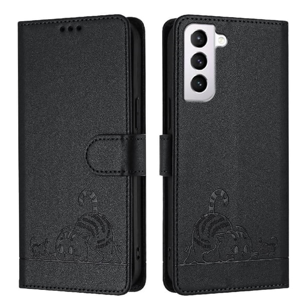 Funda tipo cartera FOXDOCK para Samsung Galaxy S21 con soporte, ranuras, RFID, diseño de gato