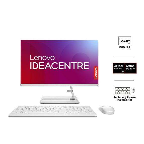 Computador All in One Lenovo AMD Ryzen 5 7430U 8GB  RAM 512GB SSD 23,8" FHD + Teclado y Mouse