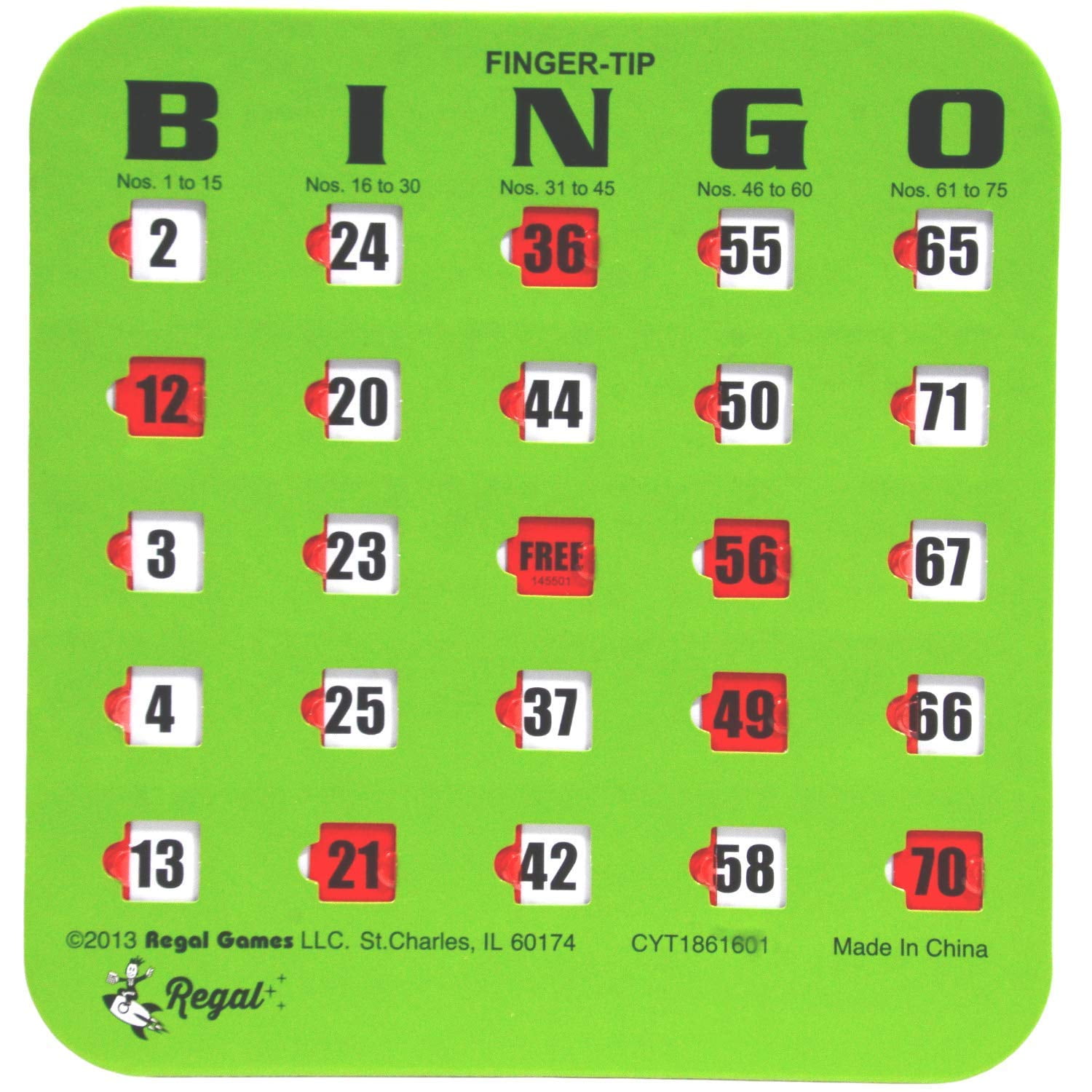 Regal Games - Cartones De Bingo Regal Bingo Bulk Con Ventanas Corredizas, Paquete De 25 Unidades, Color Verde