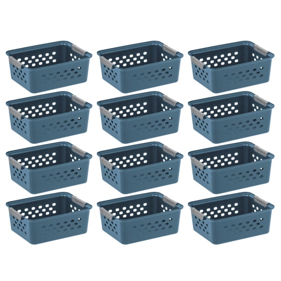 Cesta de almacenamiento IRIS USA de plástico, 12 unidades, tamaño pequeño, azul marino, 30 x 22 x 11