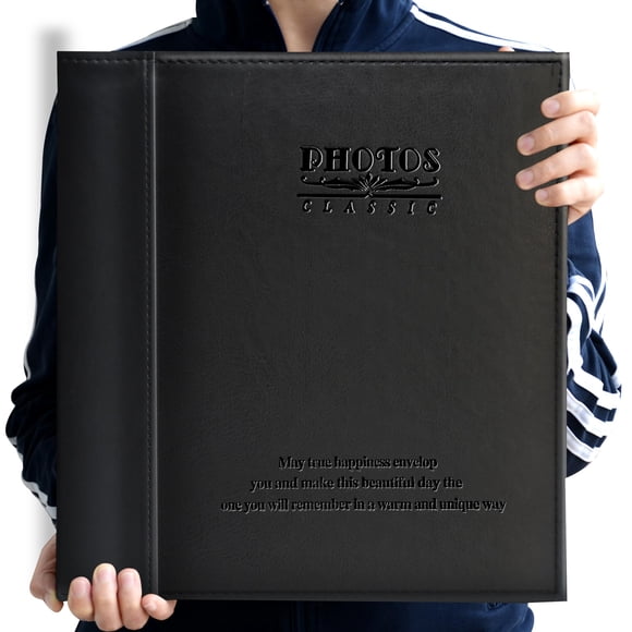 Álbum de fotos Zoview, magnético, autoadhesivo, piel, tamaño grande, negro