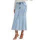 thumbnail image 4 of INSPIRE CHIC Faldas largas de mezclilla para mujer de cintura alta, ajuste casual y acampanado, falda larga de mezclilla M azul claro, 4 of 6
