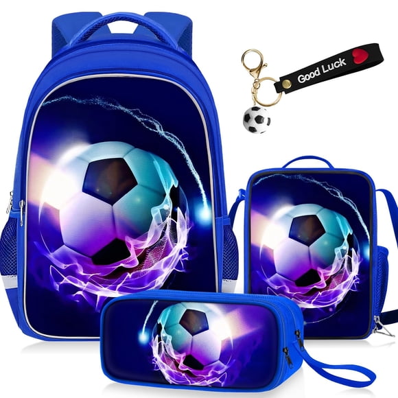 Juego de mochilas escolares TILYTADLY para niños, fútbol, 4 piezas, 17 pulgadas