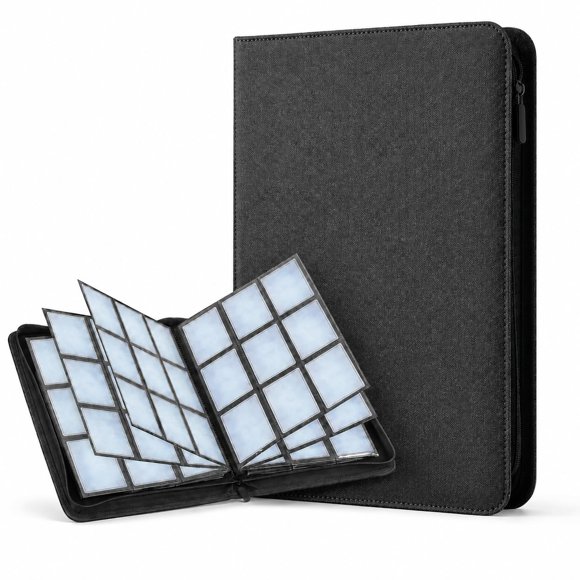 Carpeta para cartas Coolbyl de 9 bolsillos, 360 cartas, negra con cremallera