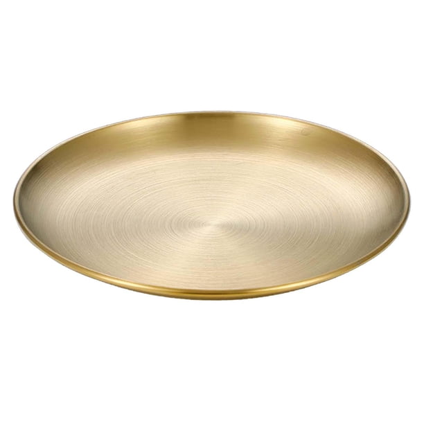 Placa de acero inoxidable, placa de Metal de cocina, vajilla apilable, bandeja de almacenamiento para platos de servicio, para el hogar, restaurante, oro 20cm