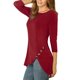 thumbnail image 4 of INSPIRE CHIC Blusas para Mujer Cuello Redondo Manga 3/4 Decoración de Botones Dobladillo Irregular Estilo Casual Blusa M Burdeos, 4 of 7