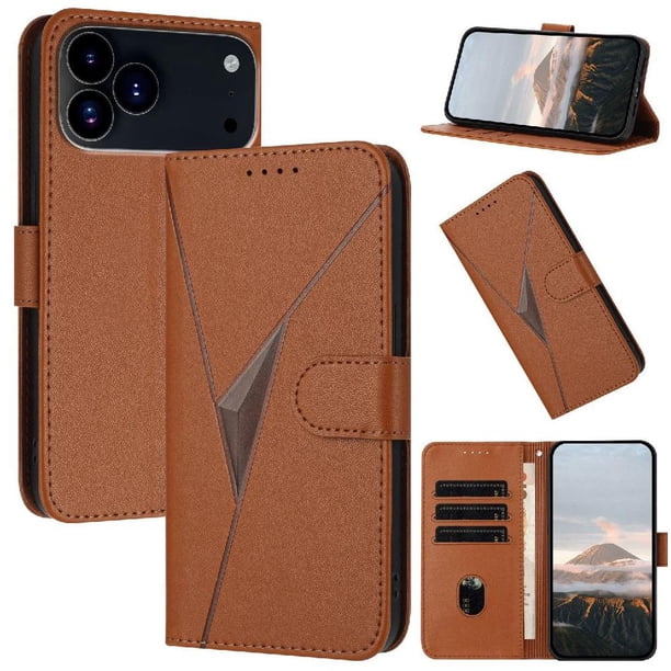 Funda Cartera Fibra de Carbono para iPhone 17 Pro con Soporte y Cierre Magnético Marrón