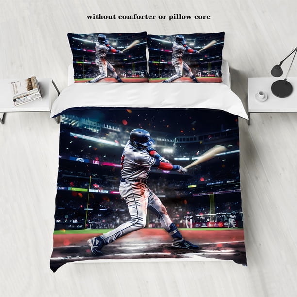 3pcs baseball and rugby printed bedding set, 1 duvet cover 2 pillowcases, unfilled, skin friendly, breathable, anti pilling