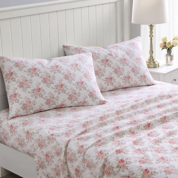 Juego de Sábanas Laura Ashley Lisalee Rosa de Franela de Algodón Twin