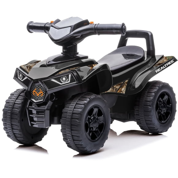 RealTree: Auto de Empuje Quad - Negro - Juguete para Montar de Pies a Piso, Vehículo ATV de 4 Ruedas, Sonido de Motor Elástico, Manija para Andador, con Licencia, Niños Pequeños-niños 12 Meses+