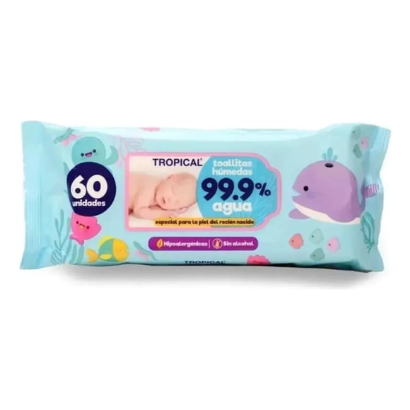 Tropical Toallitas Humedas 99.9% Agua 60 Unidades