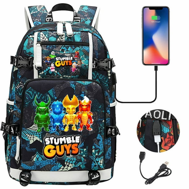 Stumble Guys Backpack Teenager Students School Bag USB Charging Port Laptop Bag Cartoon Nylon Rucksack Boys Bookbag Mochila